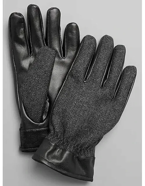 Herringbone & Faux Leather Gloves