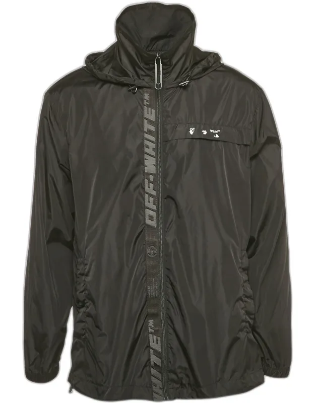 Logo Print Synthetic Hooded Windbreaker