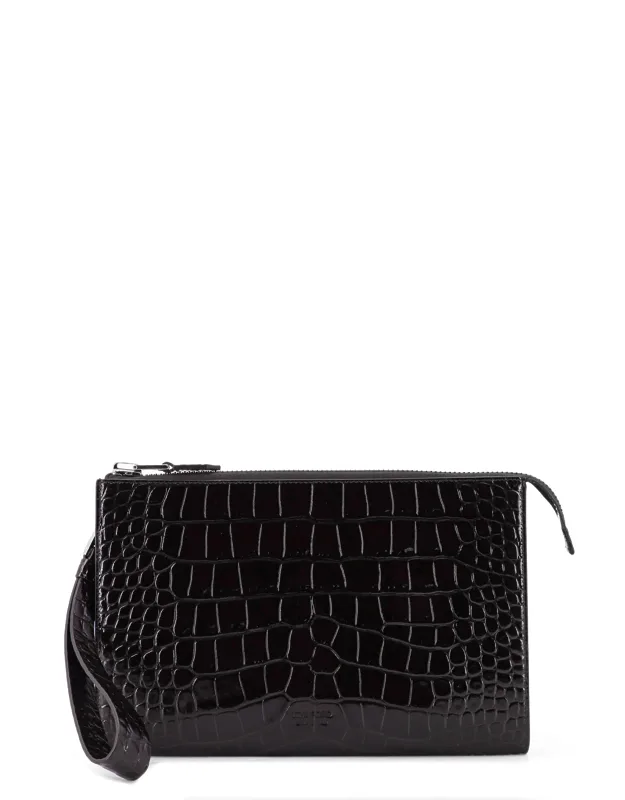 Crocodile-print Leather Clutch Bag