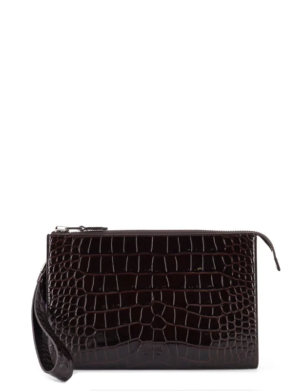 Crocodile-print Leather Clutch Bag