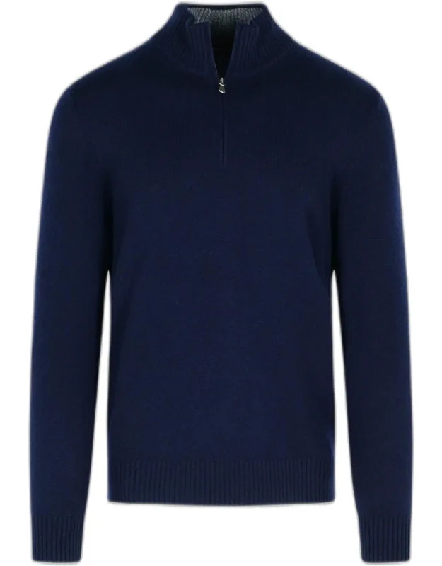 Cashmere Sweater With Full Zip And Mock Collar