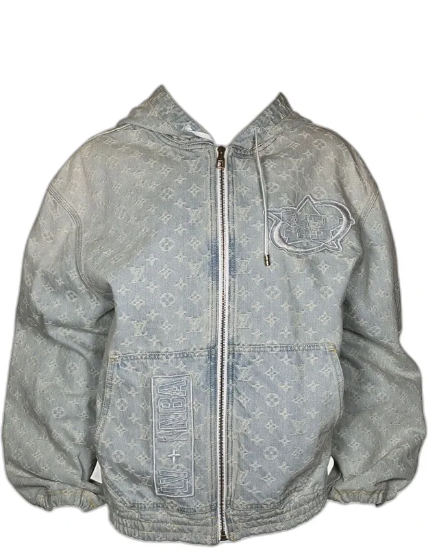Zip Through Denim Monogram Hoodie