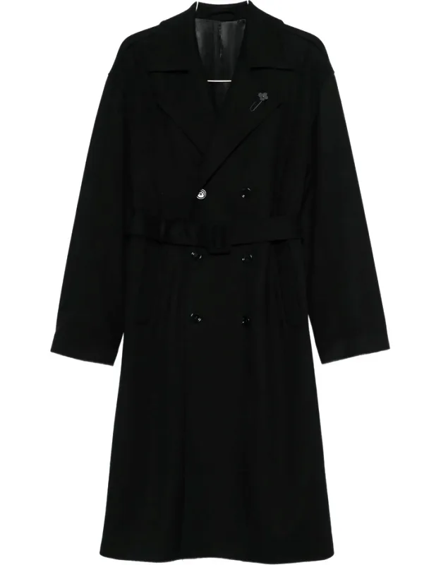 Double-breasted Coat With Notched Lapels And Belted Waist