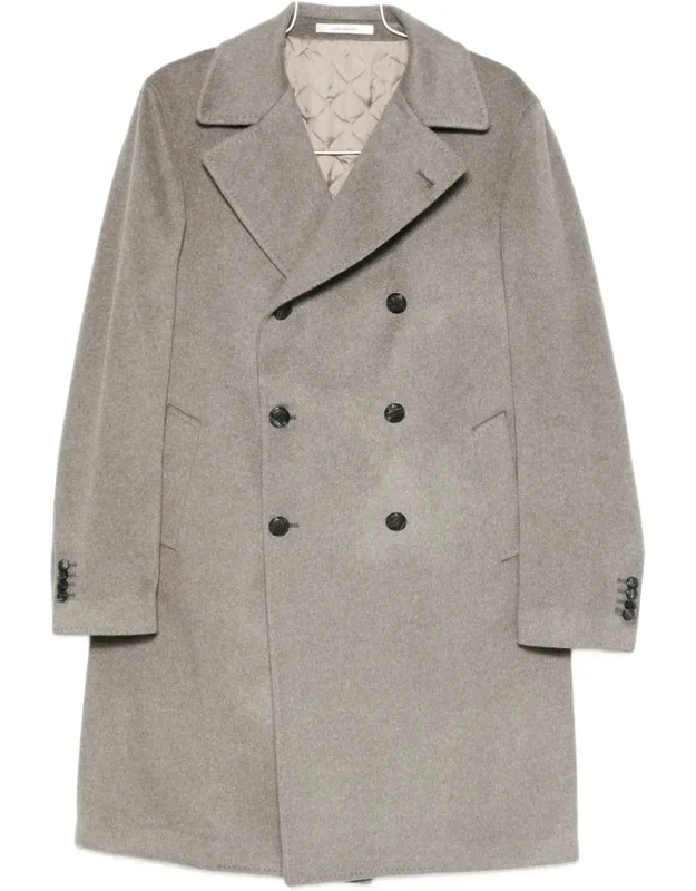 Tagliatore Double-breasted Coat With Notched Lapels And Side Slit Pockets