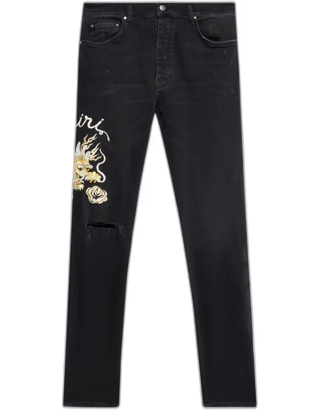 Dragon Repair Slim-fit Distressed Denim Jeans