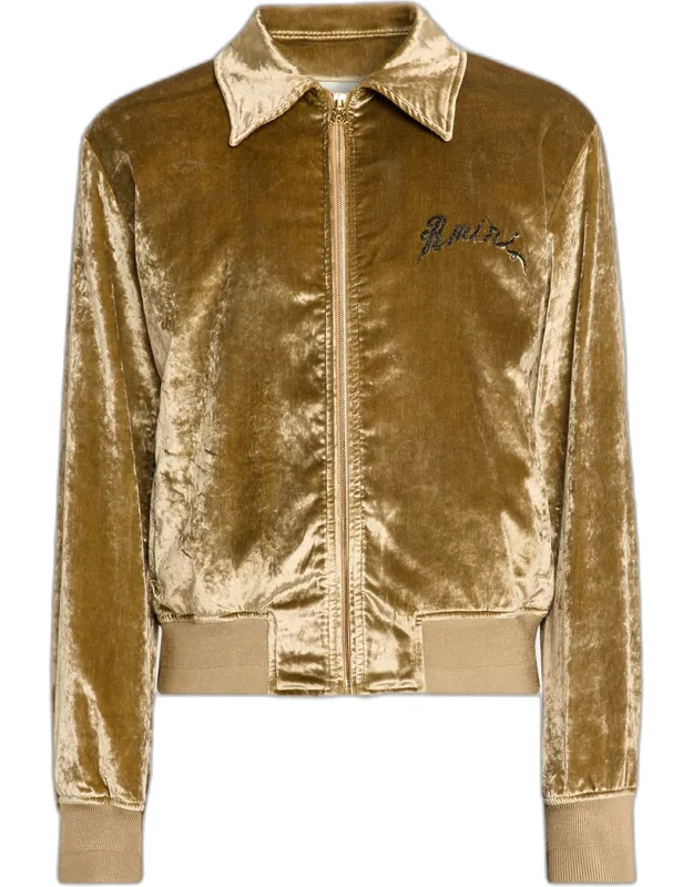 Dragon Embroidered Velvet Bomber Jacket