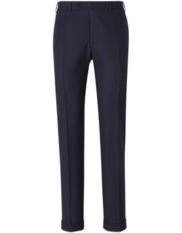 Formal Wool Trousers Classic Fit Woolen Fabric Two Darts Two Side Pockets Button And Zip Closure Belt Loops Two Back Welt Pockets
