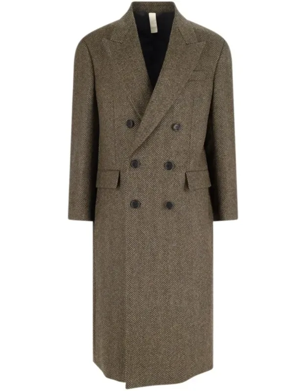 Double-breasted Coat - Herringbone, Tailored Design, Contemporary Elegance