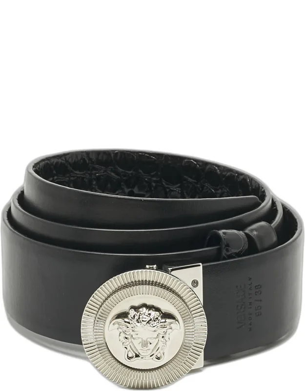 Croc Embossed And Leather Medusa Biggie Reversible Belt 95cm