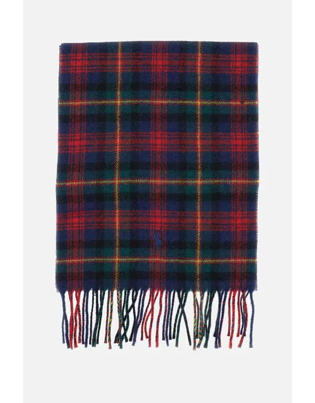 Scarf Recycled Wool Multicolored Check Pattern