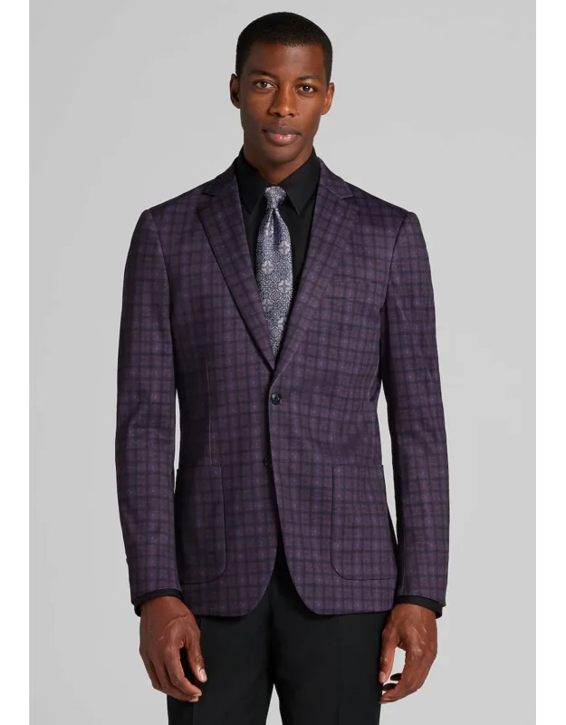 Comfort Stretch Slim Fit Plaid Knit Sportcoat