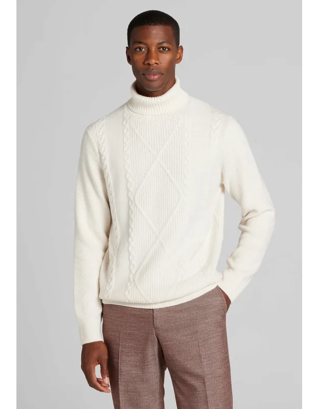 Tailored Fit Cable Knit Turtleneck Sweater