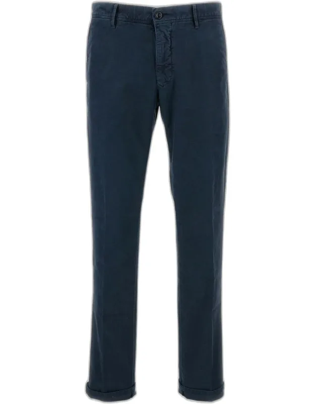 Slim Fit Trousers With Stretch Cotton Blend And Front Closure