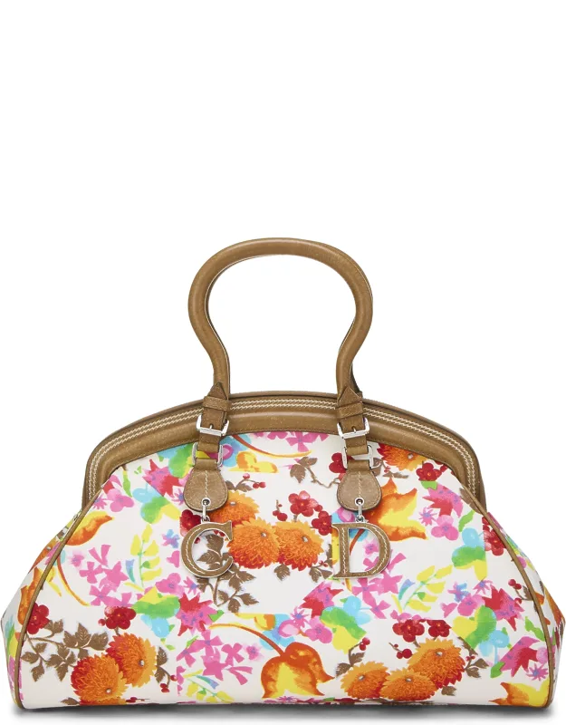 Multicolor Trotter Canvas Floral Frame Satchel