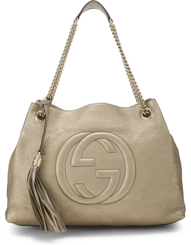 Gold Metallic Leather Soho Chain Tote