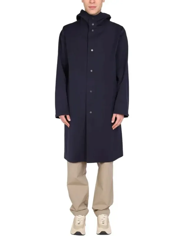 Hooded Trench Coat With Tall Neck