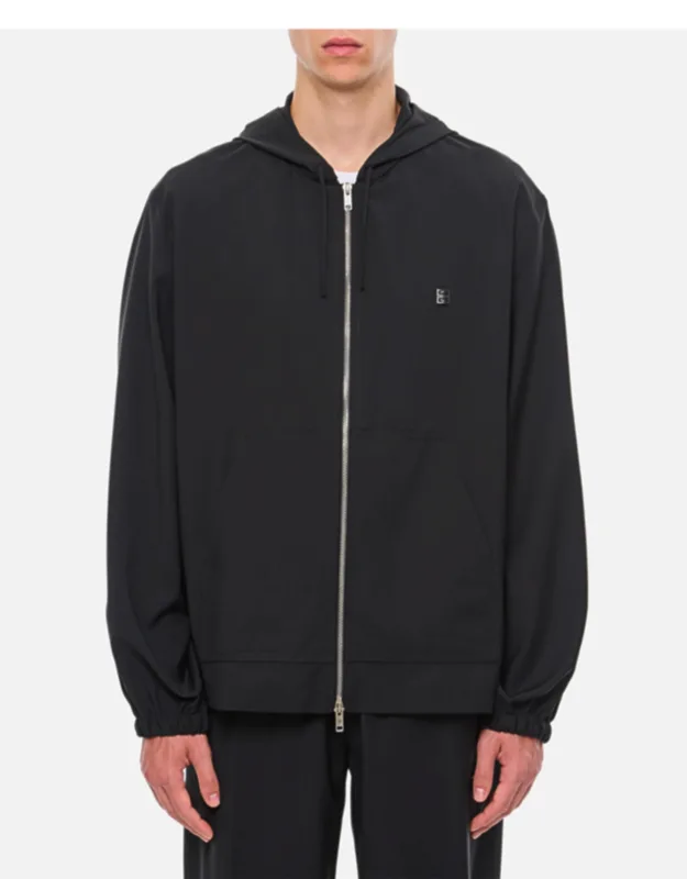 Hoodie With Zip In Wool