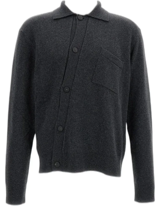 Cardigan La Maille Cuadro Wool Blend With Collar And Diagonal Button Closure