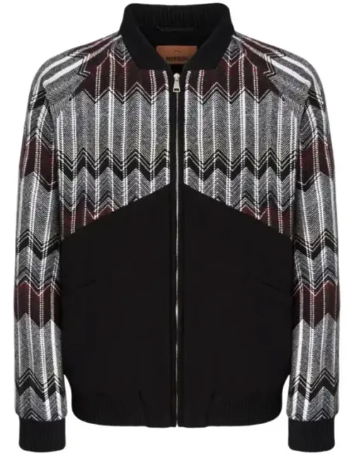 Wool-blend Bomber Jacket With Zigzag Insert