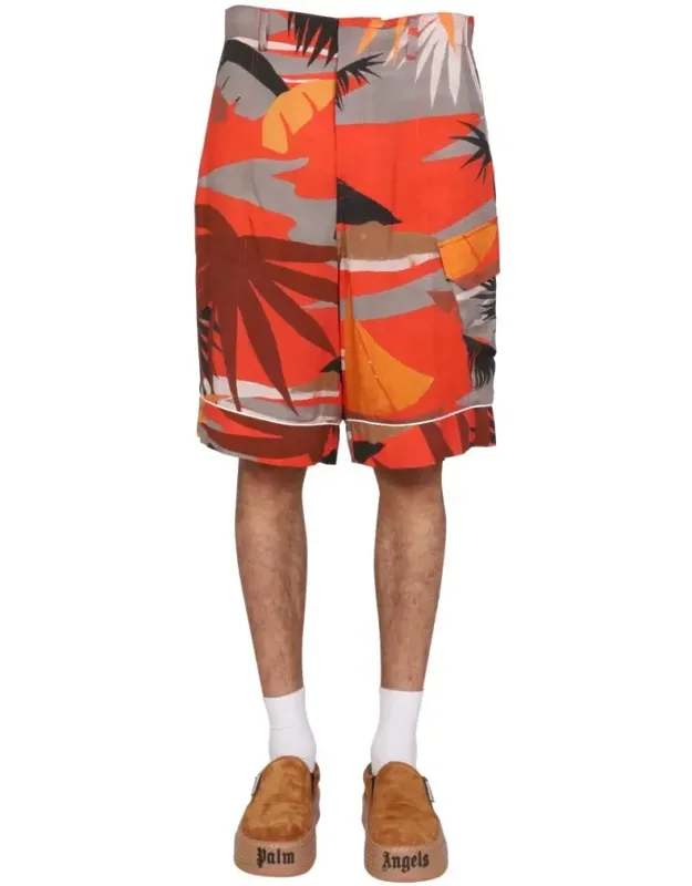 Tropical Print Cargo Bermuda Shorts