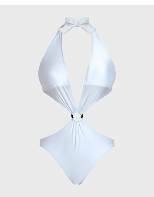 Solid Stretch Shiny Trikini One-piece Swimsuit