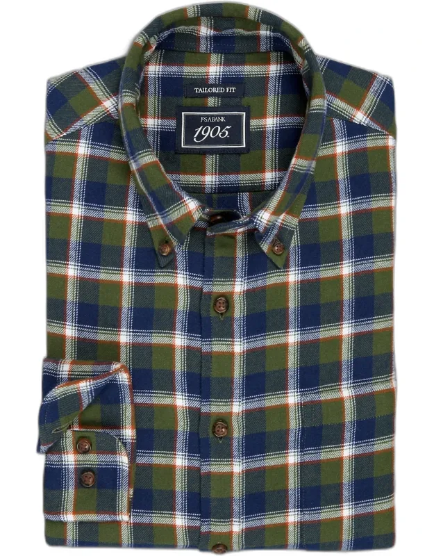 1905 Collection Tailored Fit Large Check Flannel Casual Shirt