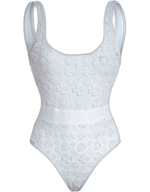 One-piece Swimsuit With Embroidered Flowers