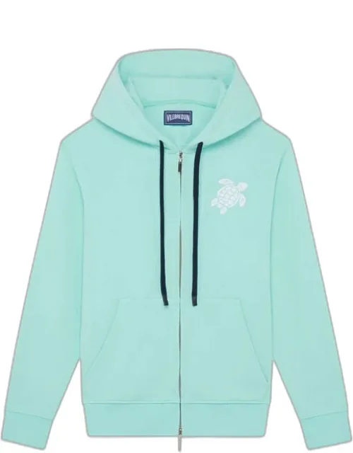 Cotton Full Zip Cardigan With Big Turtle Embroidery