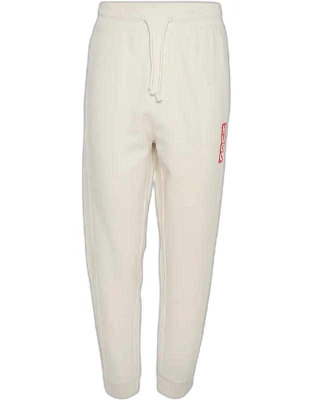 Cream Jersey Logo Print Drawstring Jogger Pants