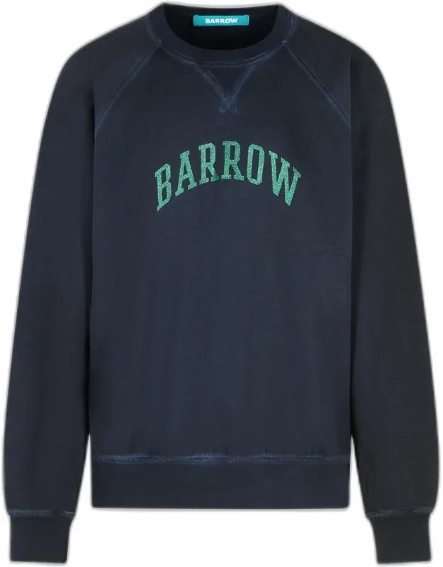 Black Cotton Sweatshirt With Ribbed Hem And Cuffs