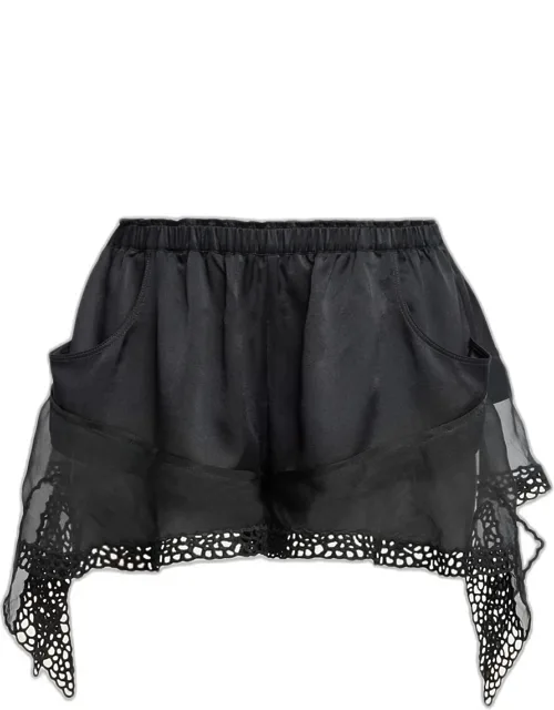 Lace & Organza-trim Silk Shorts