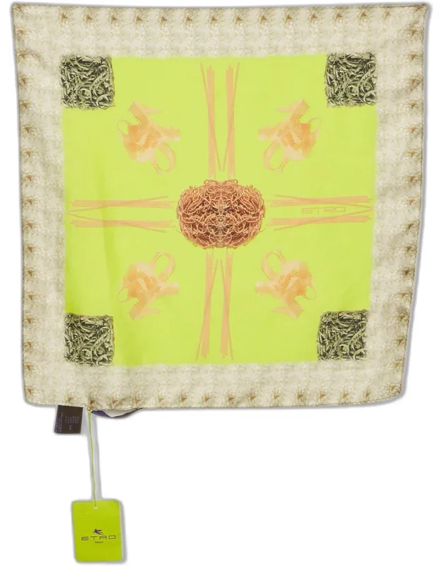 Neon Green Spaghetti Printed Silk Pocket Square