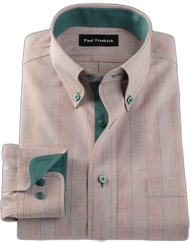 Comfort Stretch Non-iron Plaid Dress Shirt With Contrast Trim