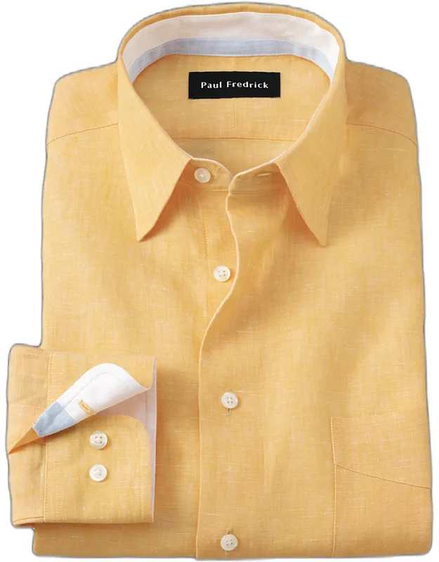 Slim Fit Non-iron Linen Dress Shirt With Contrast Trim