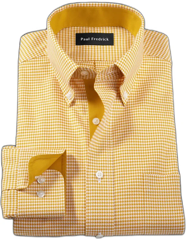 Comfort Stretch Non-iron Houndstooth Dress Shirt With Contrast Trim