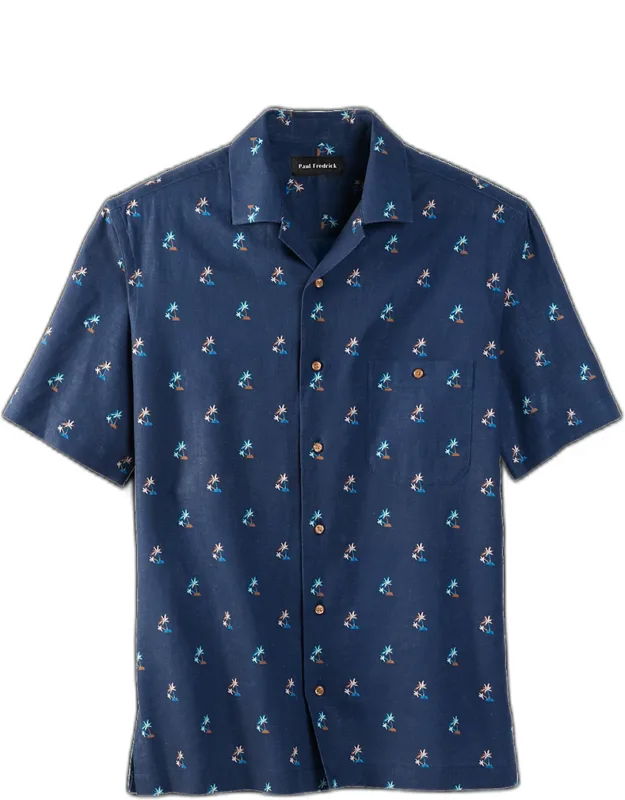 Linen Blend Novelty Print Casual Shirt