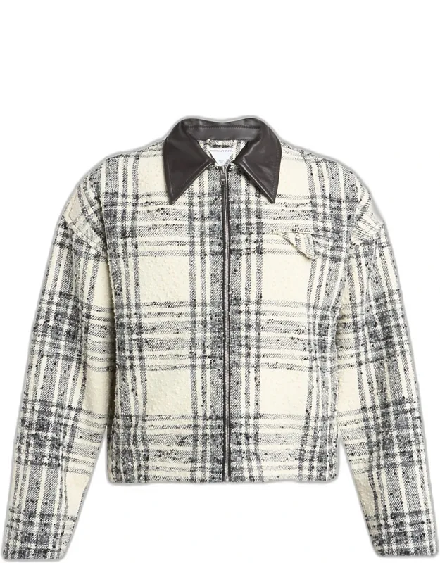Leather-collar Check Boucle Jacket