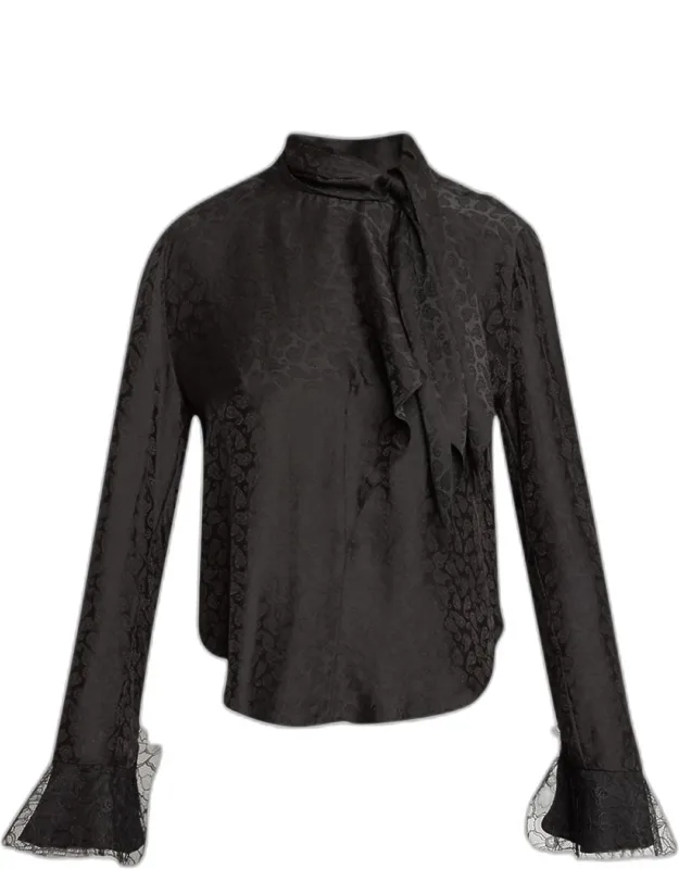 Neck-tie Paisley Silk Long-sleeve Blouse