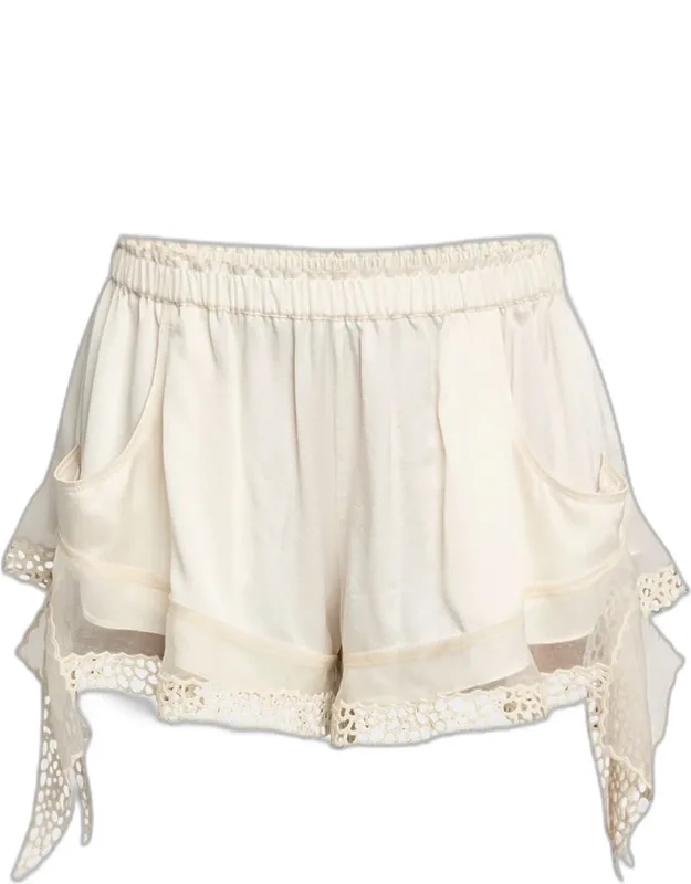Frilly Embroidered Ruffle Silk Shorts