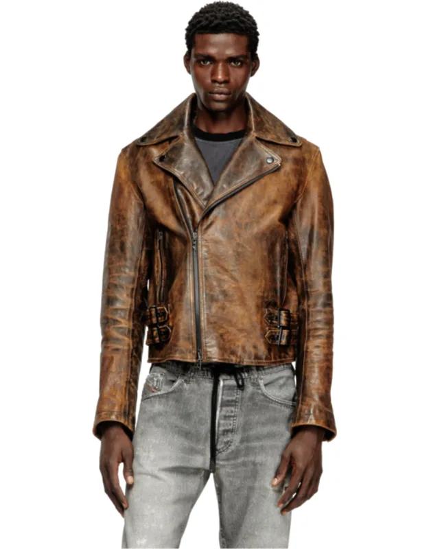 Biker Jacket In Treated Leather