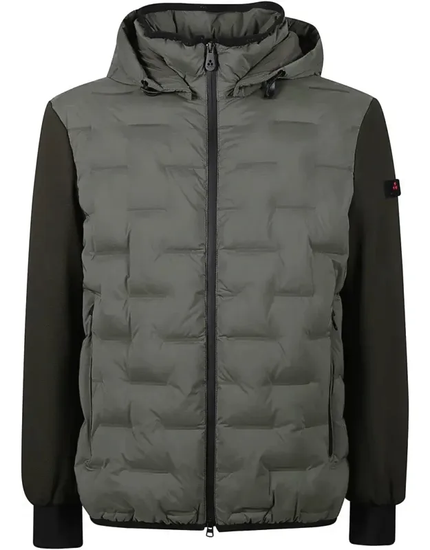 Quilted Hooded Jacket With Contrasting Sleeves