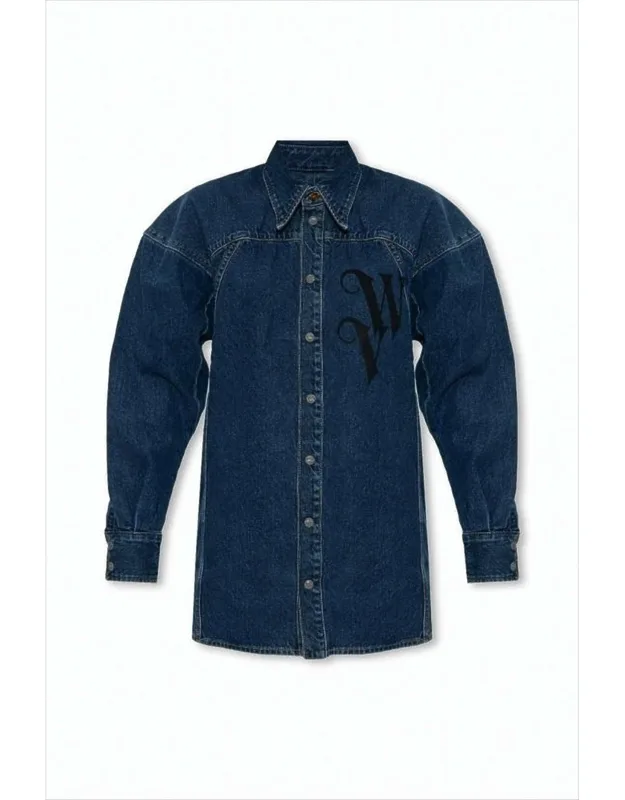 Denim Long-sleeve Shirt With Graphic Logo