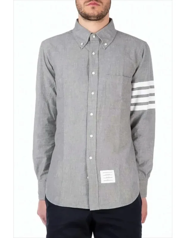 Long-sleeve Shirt With Classic Collar And Striped Sleeve Detail