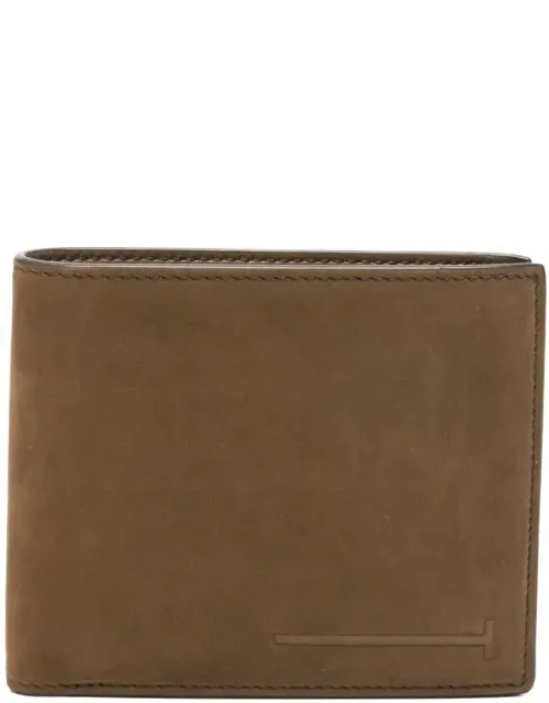 Natural Nubuck Elongated T Line Classic Bifold Wallet