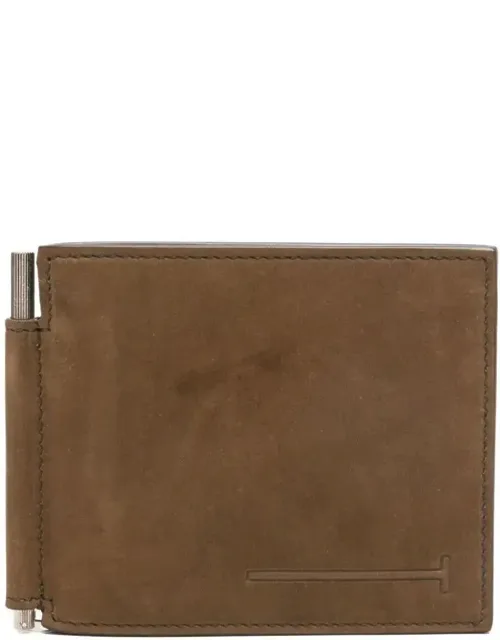 Natural Nubuck Elongated T Line Money Clip Wallet