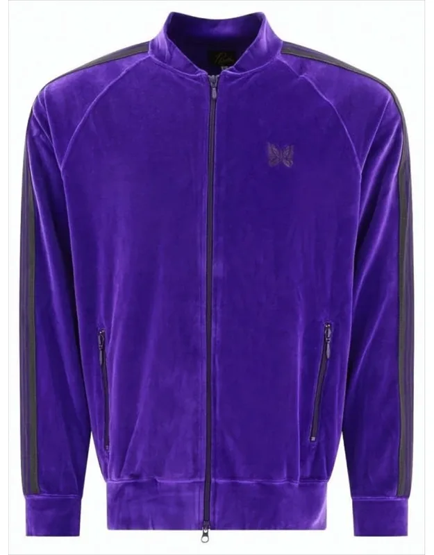 Velour Bomber Jacket With Ribbed Details