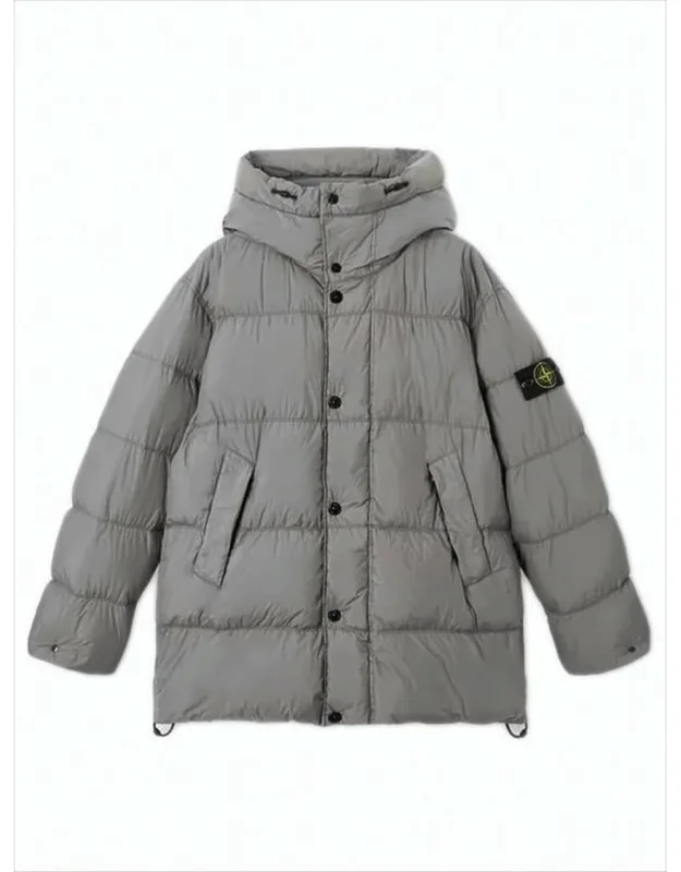 Quilted Hooded Down Jacket With Angular Flap Pockets