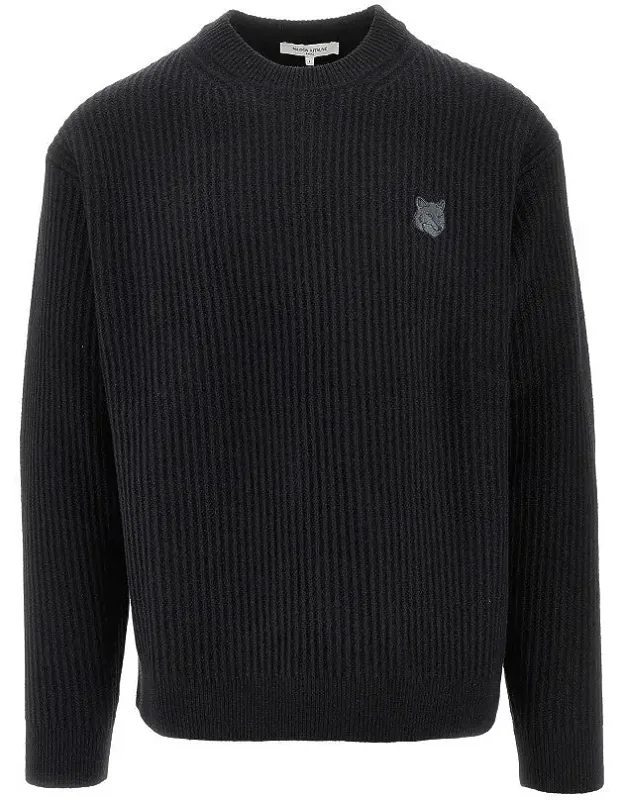 Fox Head Patch Ribbed Wool Sweater