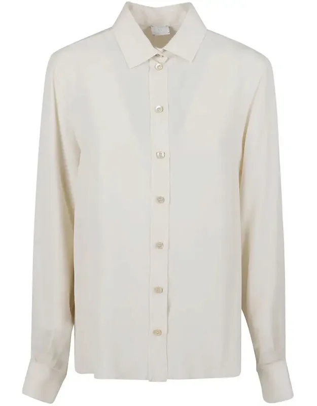 Classic Stretch Silk Blend Shirt With French Bee Collar