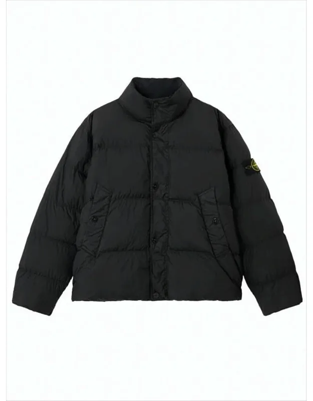 Cropped Puffer Jacket With High Collar And Flap Pockets